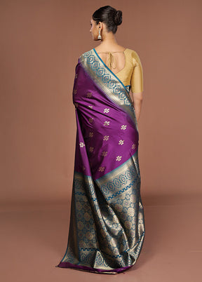 Purple Dupion Silk Saree With Blouse Piece
