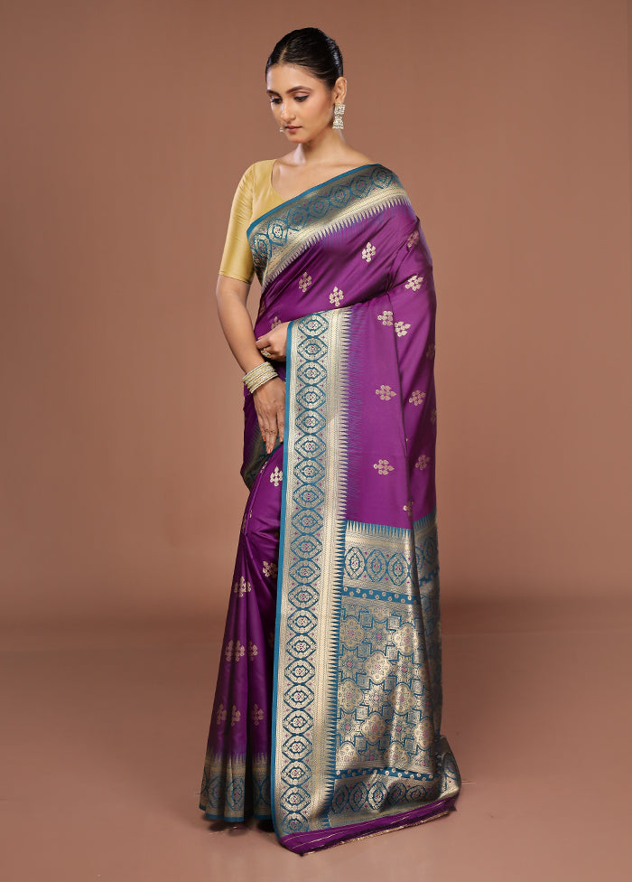 Purple Dupion Silk Saree With Blouse Piece