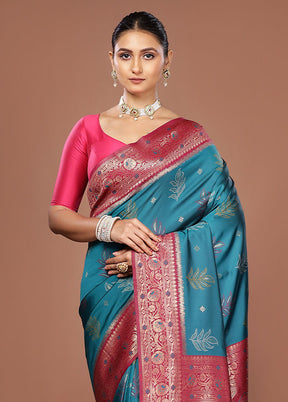 Green Dupion Silk Saree With Blouse Piece