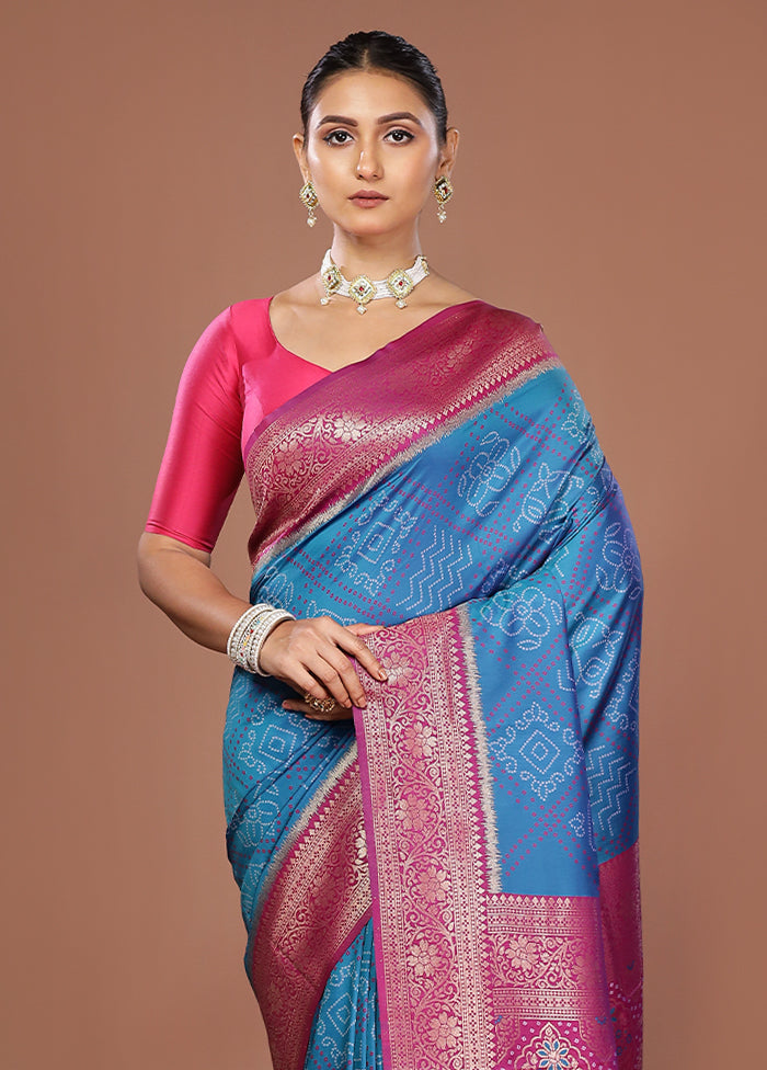 Blue Dupion Silk Saree With Blouse Piece