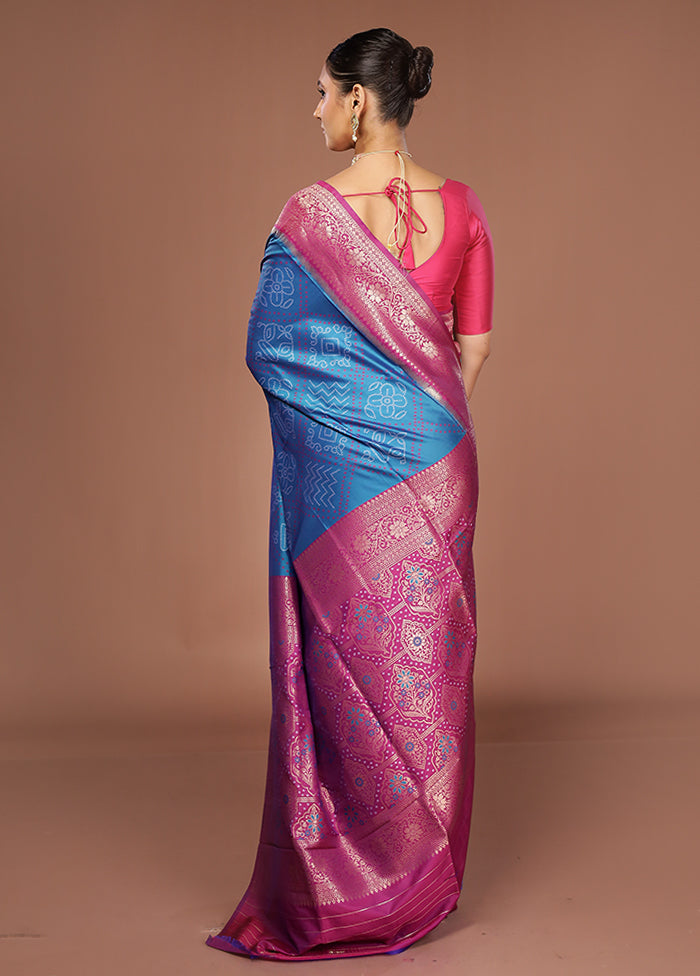 Blue Dupion Silk Saree With Blouse Piece