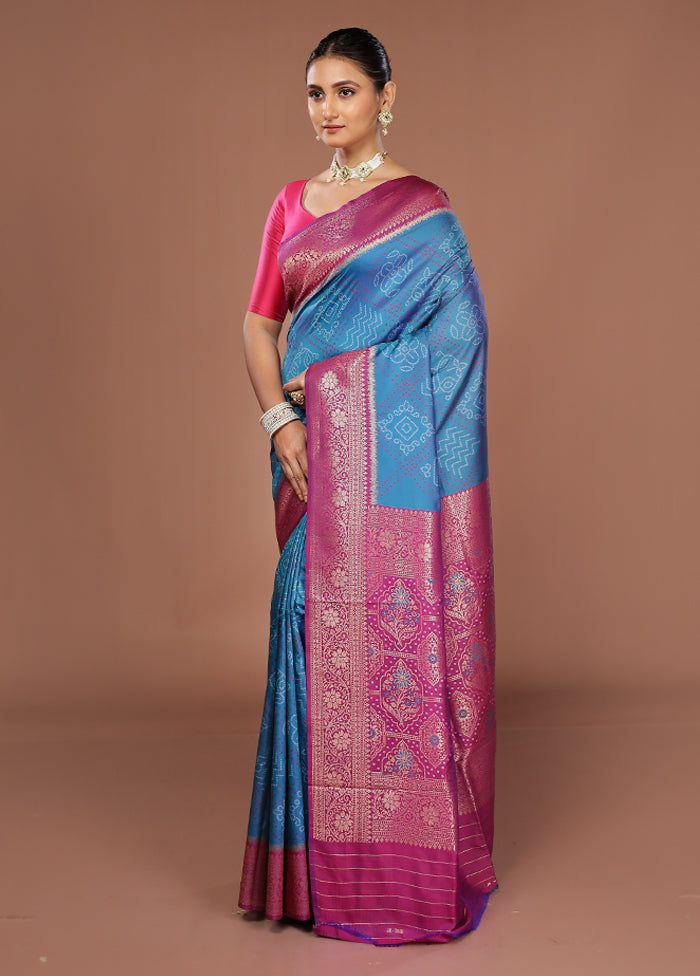 Blue Dupion Silk Saree With Blouse Piece