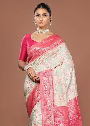 Cream Dupion Silk Saree With Blouse Piece