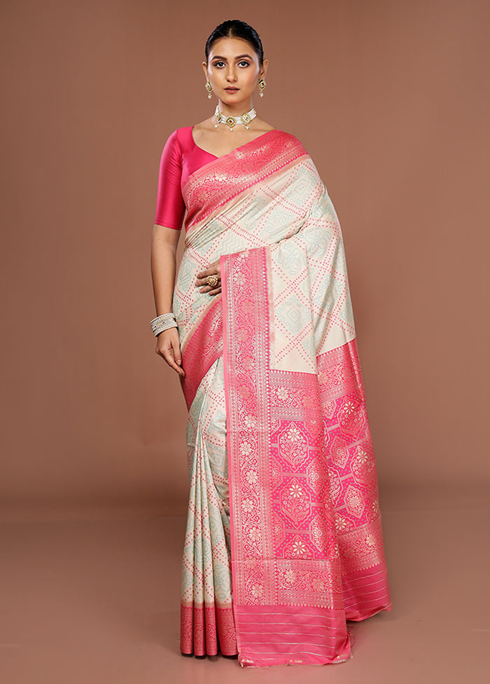 Cream Dupion Silk Saree With Blouse Piece