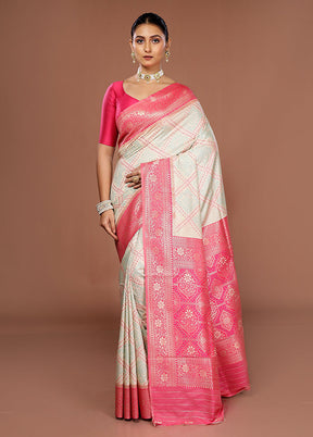 Cream Dupion Silk Saree With Blouse Piece