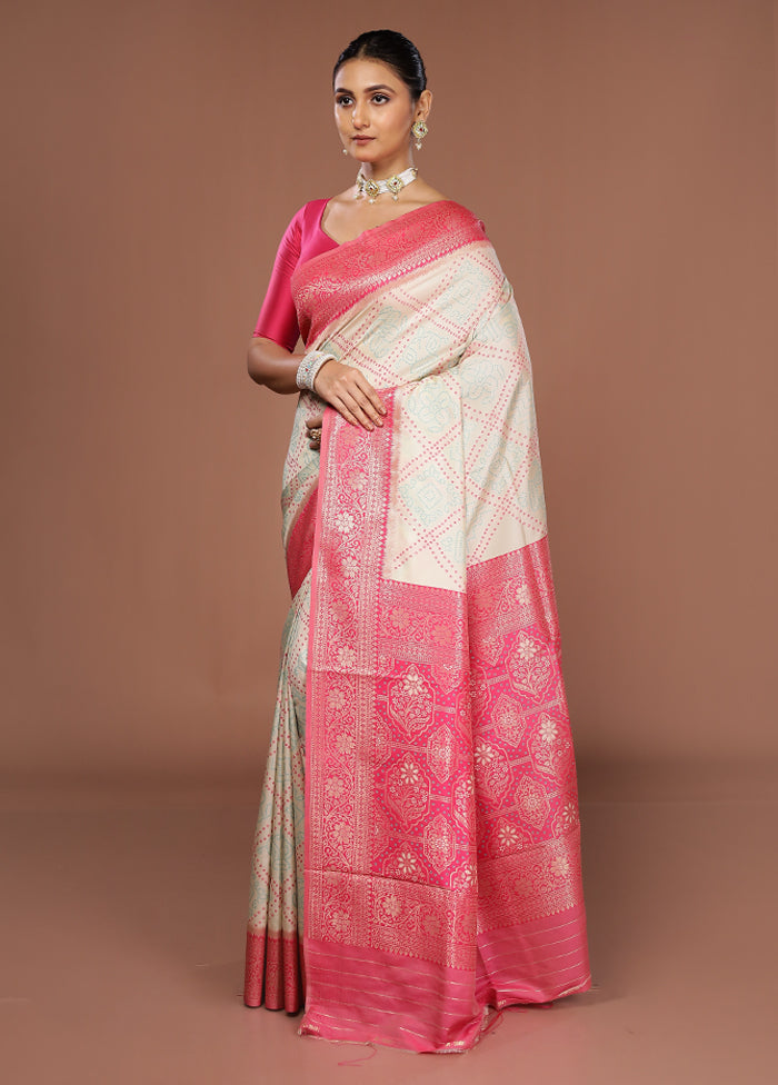 Cream Dupion Silk Saree With Blouse Piece