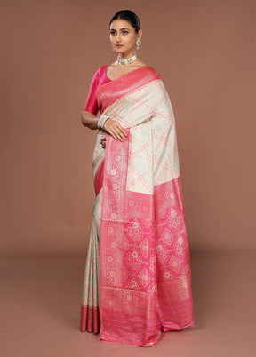 Cream Dupion Silk Saree With Blouse Piece