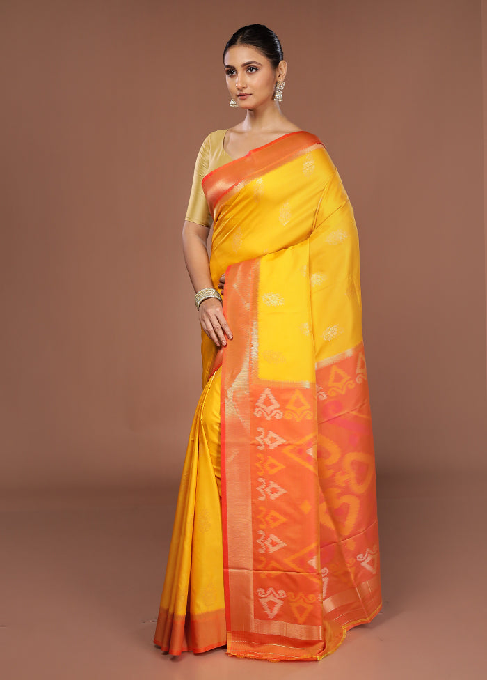 Yellow Dupion Silk Saree With Blouse Piece