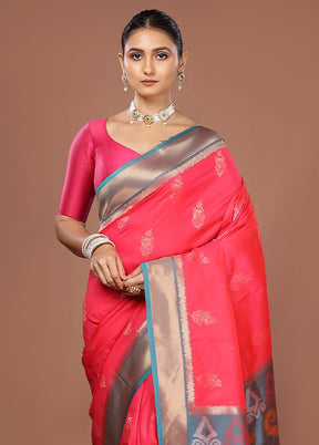 Pink Dupion Silk Saree With Blouse Piece