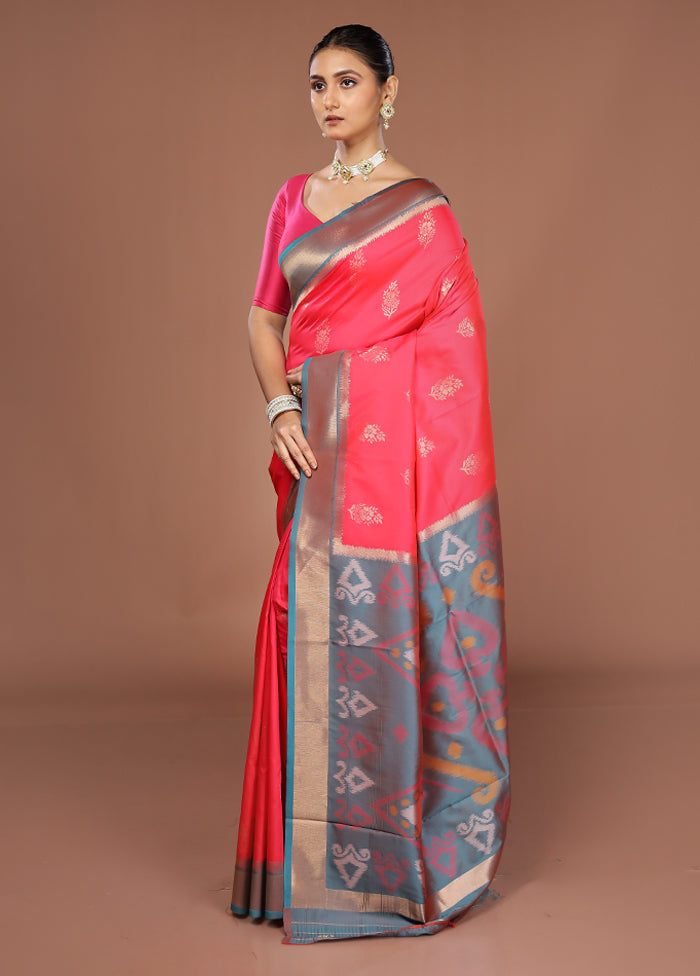 Pink Dupion Silk Saree With Blouse Piece