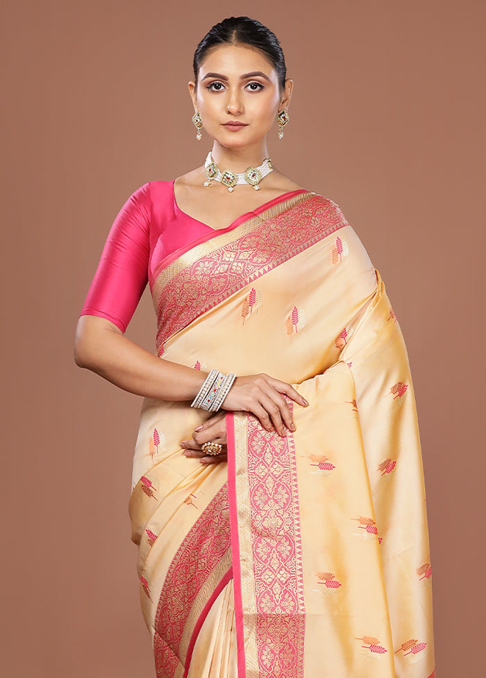 Cream Dupion Silk Saree With Blouse Piece