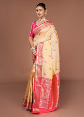 Cream Dupion Silk Saree With Blouse Piece