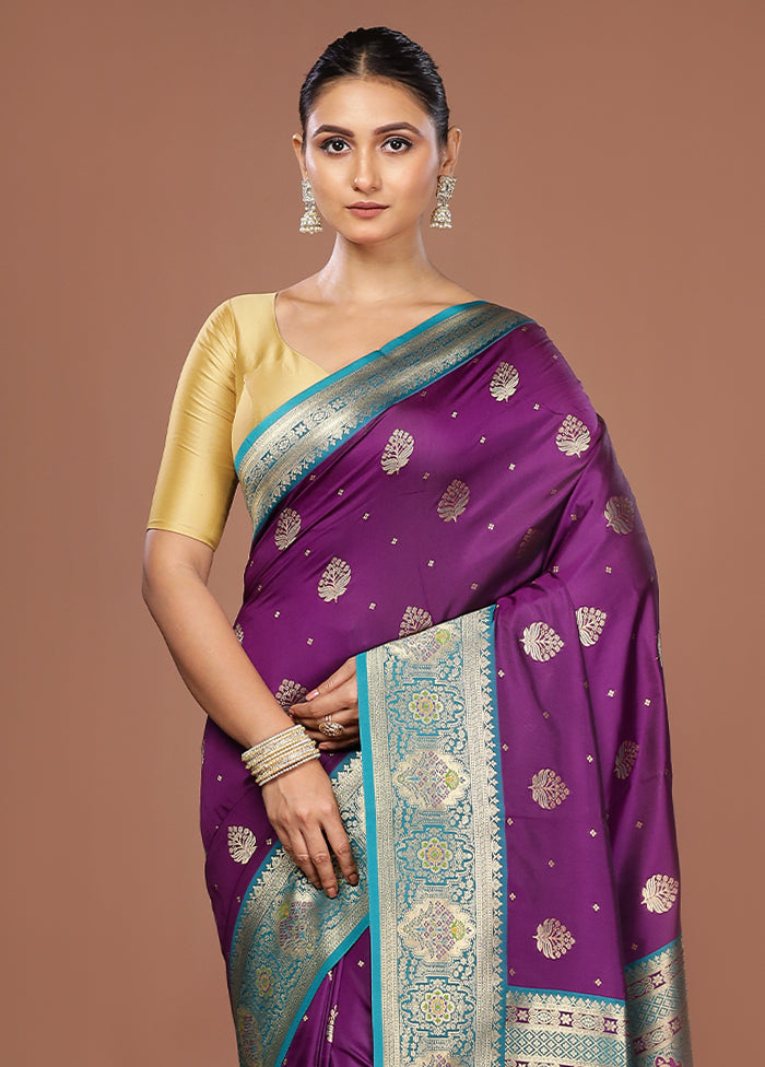 Purple Dupion Silk Saree With Blouse Piece