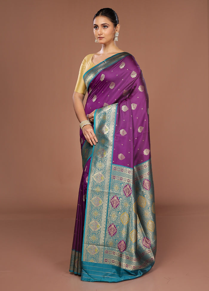 Purple Dupion Silk Saree With Blouse Piece