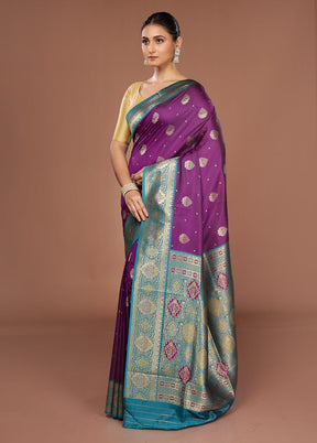 Purple Dupion Silk Saree With Blouse Piece