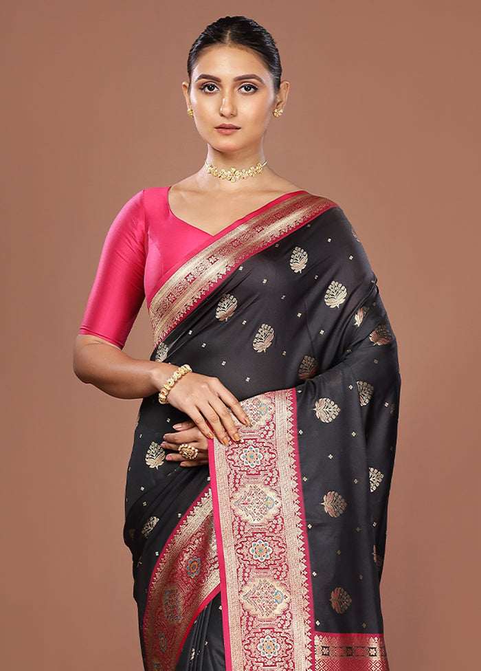 Black Dupion Silk Saree With Blouse Piece
