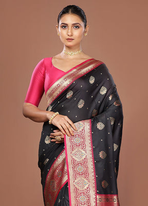 Black Dupion Silk Saree With Blouse Piece