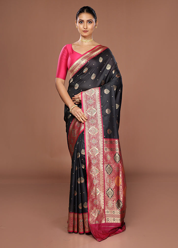 Black Dupion Silk Saree With Blouse Piece