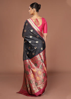 Black Dupion Silk Saree With Blouse Piece