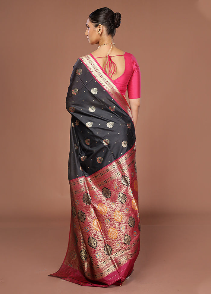 Black Dupion Silk Saree With Blouse Piece