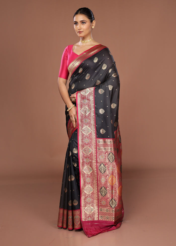 Black Dupion Silk Saree With Blouse Piece