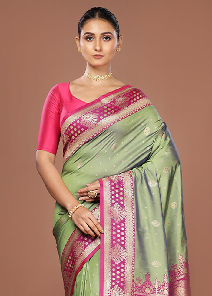 Green Dupion Silk Saree With Blouse Piece