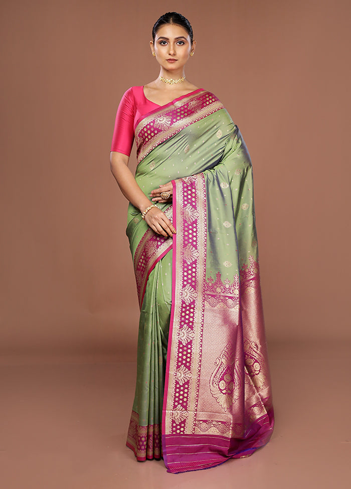 Green Dupion Silk Saree With Blouse Piece