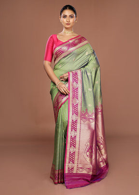 Green Dupion Silk Saree With Blouse Piece