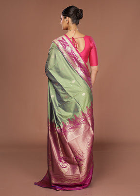 Green Dupion Silk Saree With Blouse Piece