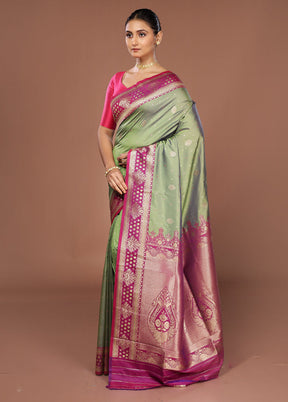 Green Dupion Silk Saree With Blouse Piece