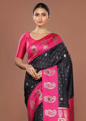 Black Dupion Silk Saree With Blouse Piece
