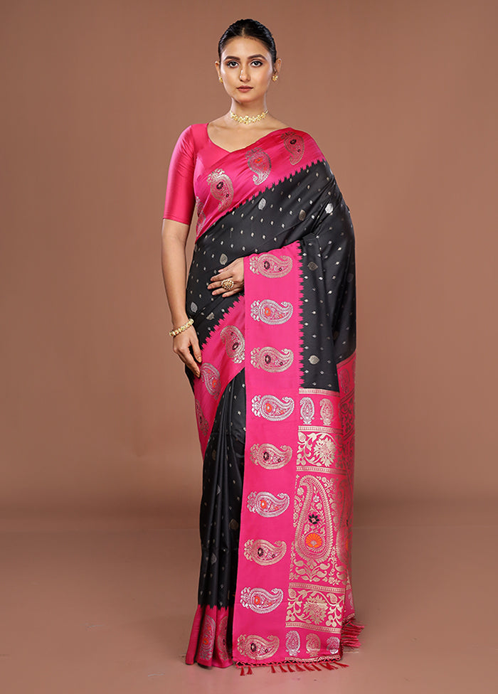 Black Dupion Silk Saree With Blouse Piece