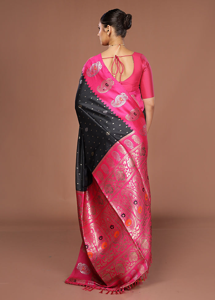 Black Dupion Silk Saree With Blouse Piece