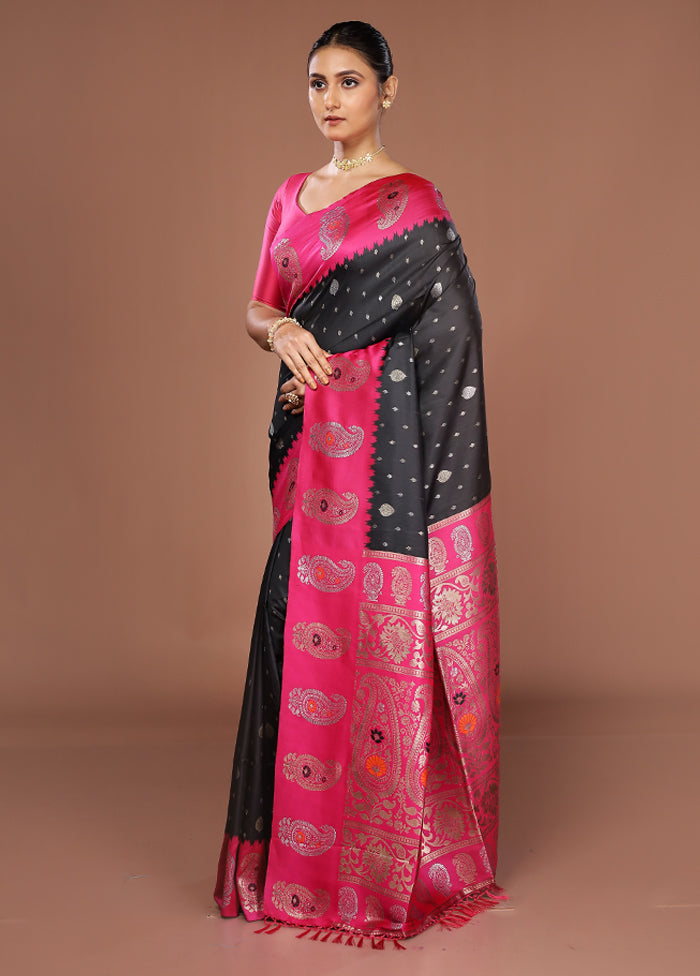 Black Dupion Silk Saree With Blouse Piece