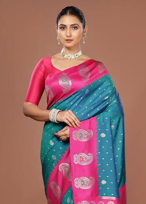 Green Dupion Silk Saree With Blouse Piece