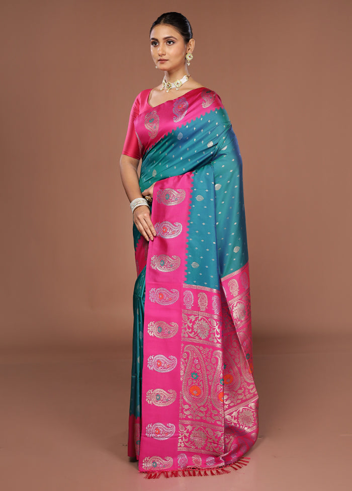 Green Dupion Silk Saree With Blouse Piece