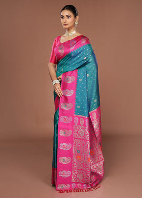 Green Dupion Silk Saree With Blouse Piece