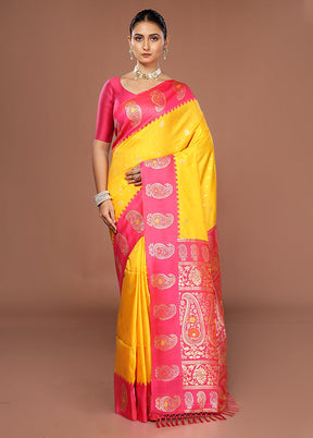 Yellow Dupion Silk Saree With Blouse Piece