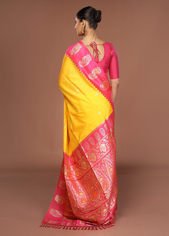 Yellow Dupion Silk Saree With Blouse Piece