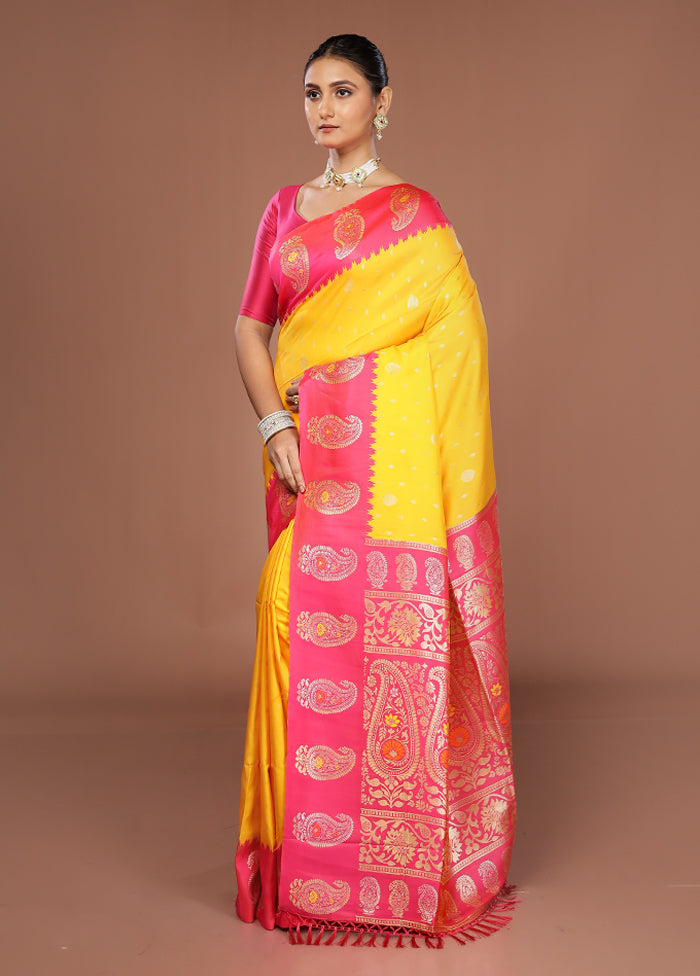 Yellow Dupion Silk Saree With Blouse Piece