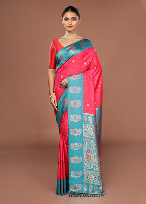 Pink Dupion Silk Saree With Blouse Piece