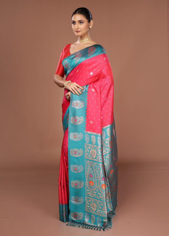 Pink Dupion Silk Saree With Blouse Piece