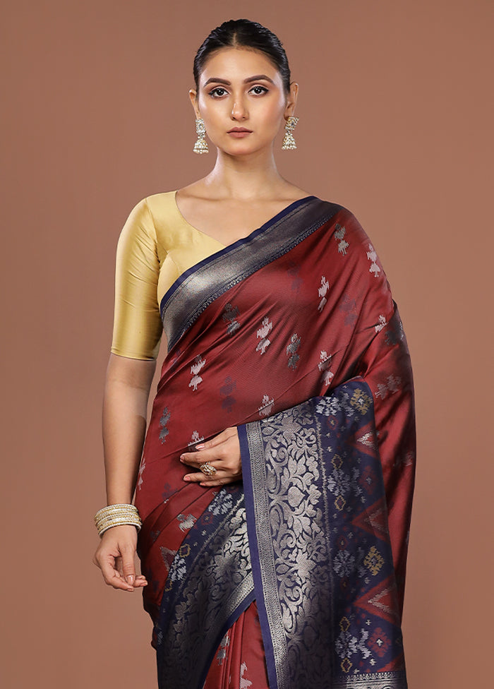 Maroon Dupion Silk Saree With Blouse Piece