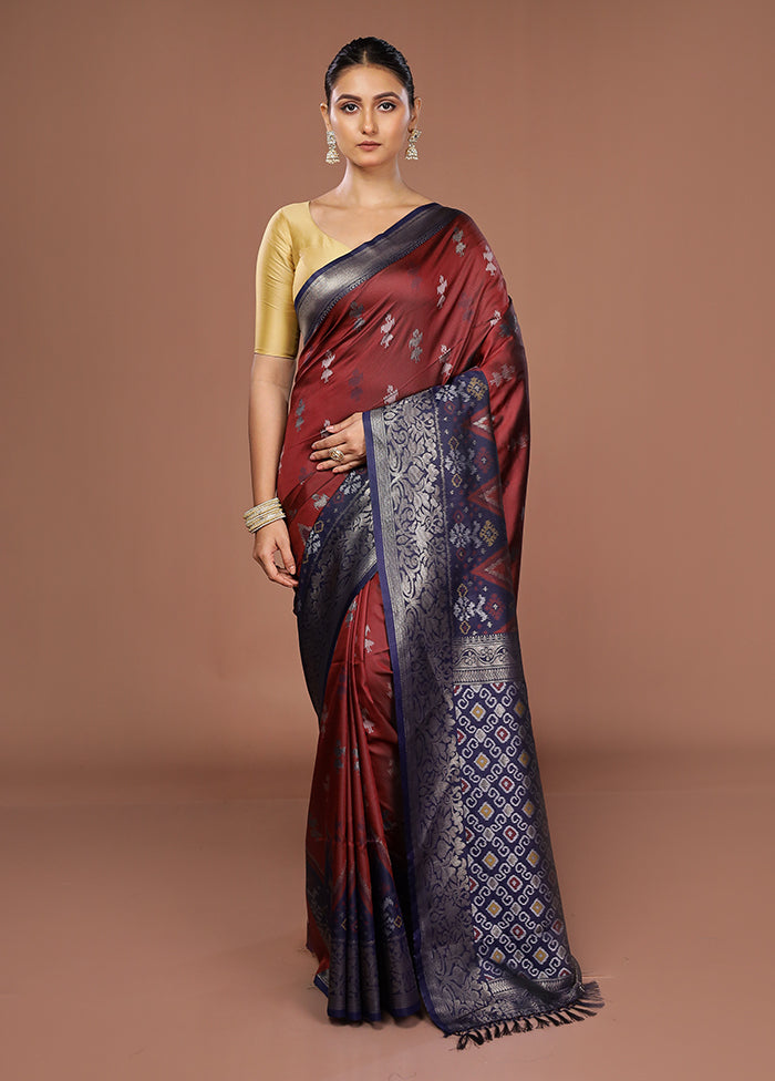 Maroon Dupion Silk Saree With Blouse Piece