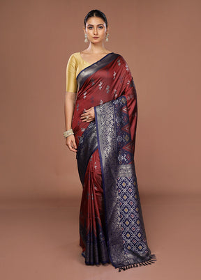 Maroon Dupion Silk Saree With Blouse Piece