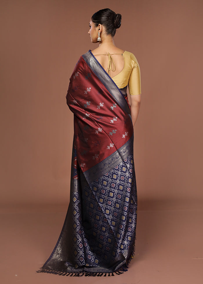 Maroon Dupion Silk Saree With Blouse Piece