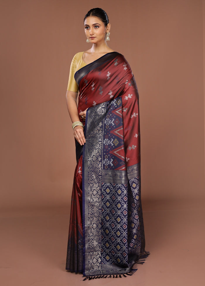 Maroon Dupion Silk Saree With Blouse Piece
