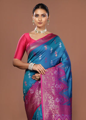 Blue Dupion Silk Saree With Blouse Piece