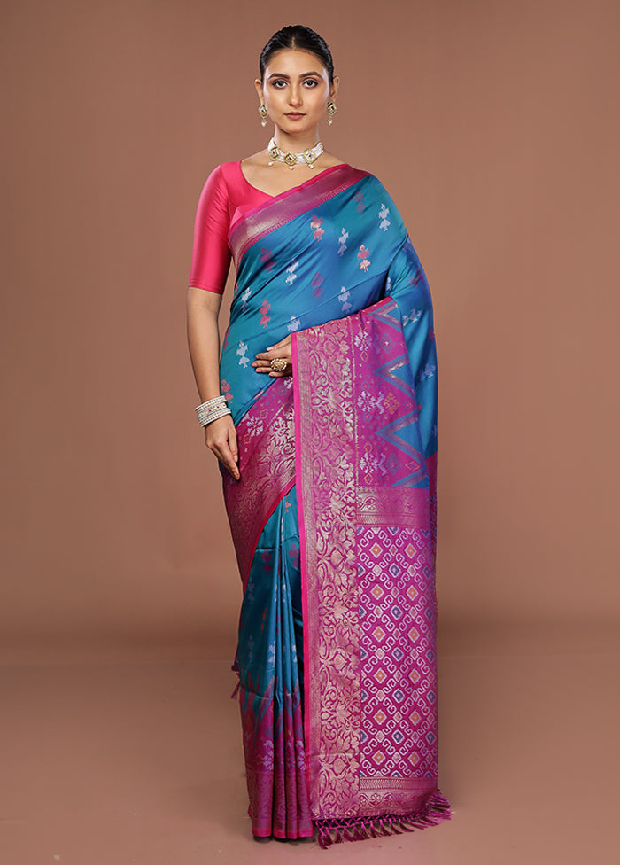Blue Dupion Silk Saree With Blouse Piece