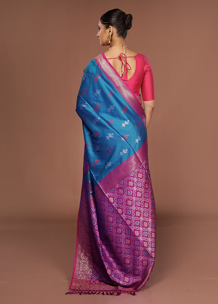 Blue Dupion Silk Saree With Blouse Piece